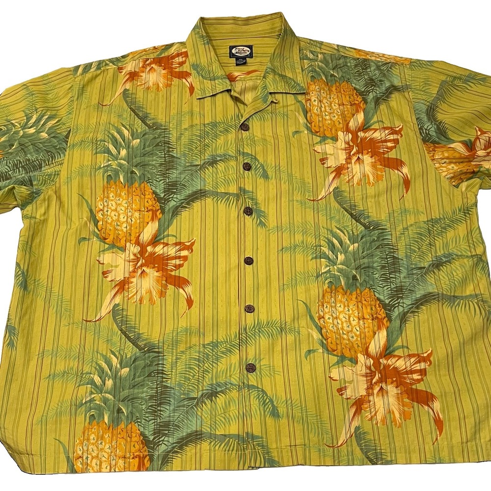 Tommy Bahama Retro Tiki Lounge Hawaiian Shirt XL Cotton Coconut Shell Button Dad